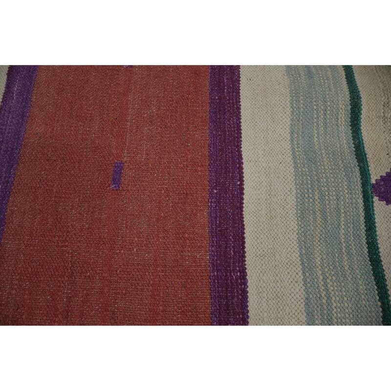 Hand Woven Oriental 100% Wool Carpet Southwestern Tribal Beige & Ivories Kilim Area Rug - 9' 11'' X 8' 3''