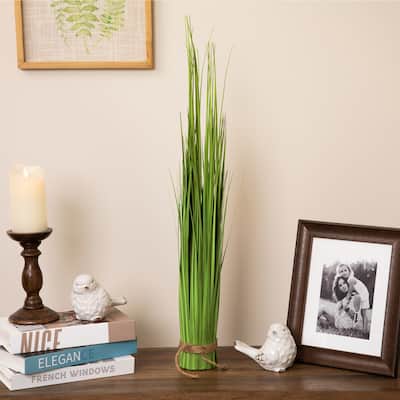 30.25" Green Artificial Onion Grass Bundle Wrapped Jute Rope Decor