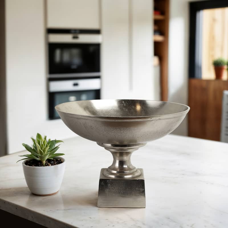 Aluminum Decorative Bowl Modern Pedestal Base Home Decor - 15" Silver - 20" x 20" x 15" - Silver/ Metallic - 20" x 20" x 15"