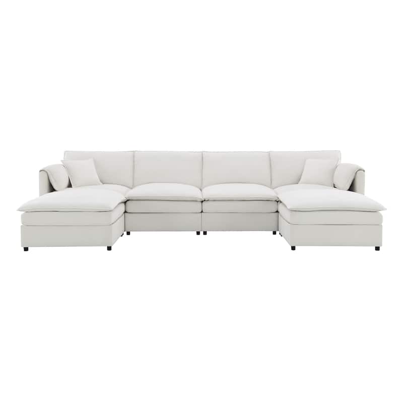 134" Chenille U-Shaped 6-Seater Modular Sectional Sofa with Double Cushions and Detachable Ottomans for Flexibility