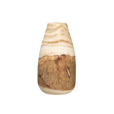 13"H Carved Paulownia Wood Vase with Live Edge (Each one will vary)