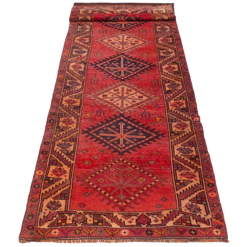 ECARPETGALLERY Hand-knotted Melis Vintage Red Wool Rug - 3'11 x 14'1