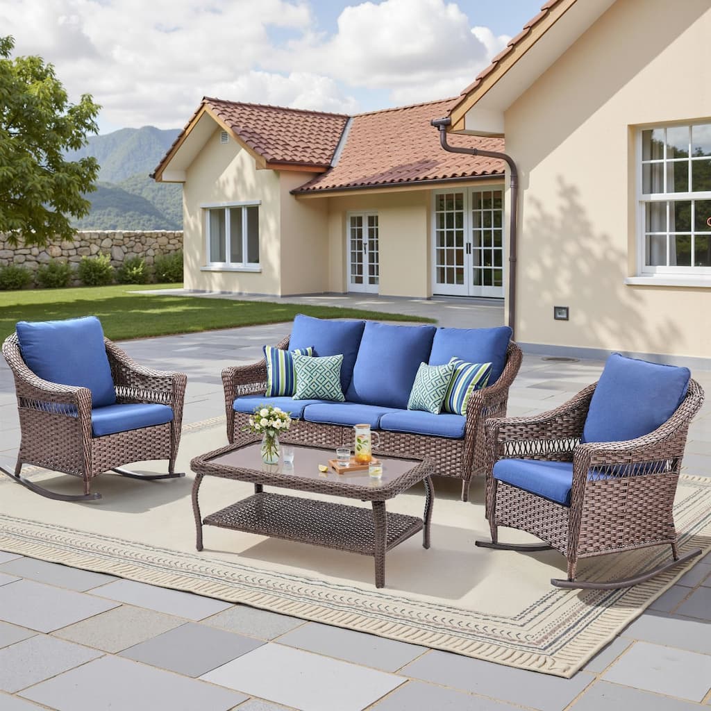 Pocassy 4 Piece Sofa Rocker Chair with Coffee Table