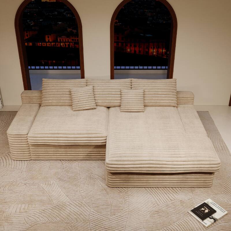 Roomfitters 118.1" Modular Sectional Sofa, 2-Piece Compressed Cloud Couch, No Assembly Required, Plush Corduroy, Beige