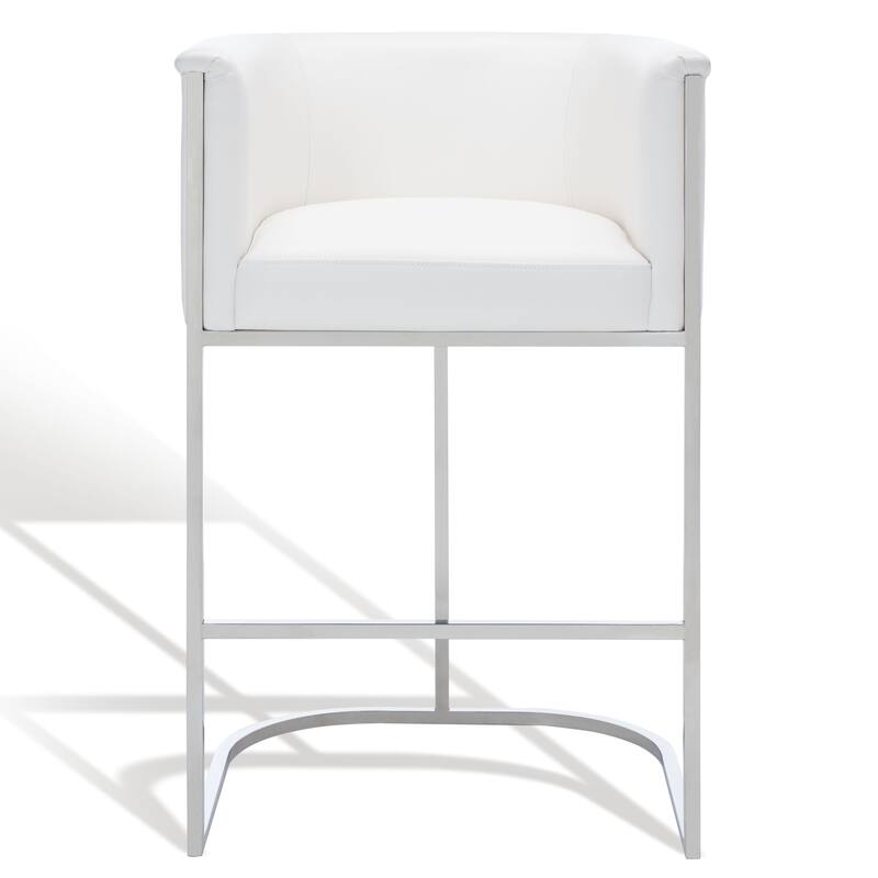 SAFAVIEH Couture Tonda Glam White Leather Commercial Grade 39 Inch Bar Stool - 24.6" W x 23.6" L x 39.2" H - 25Wx24Dx39H