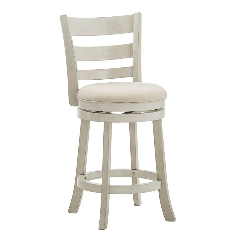 Verona Ladder Back Swivel Counter Height Stool by iNSPIRE Q Classic - Antique White-Beige Linen