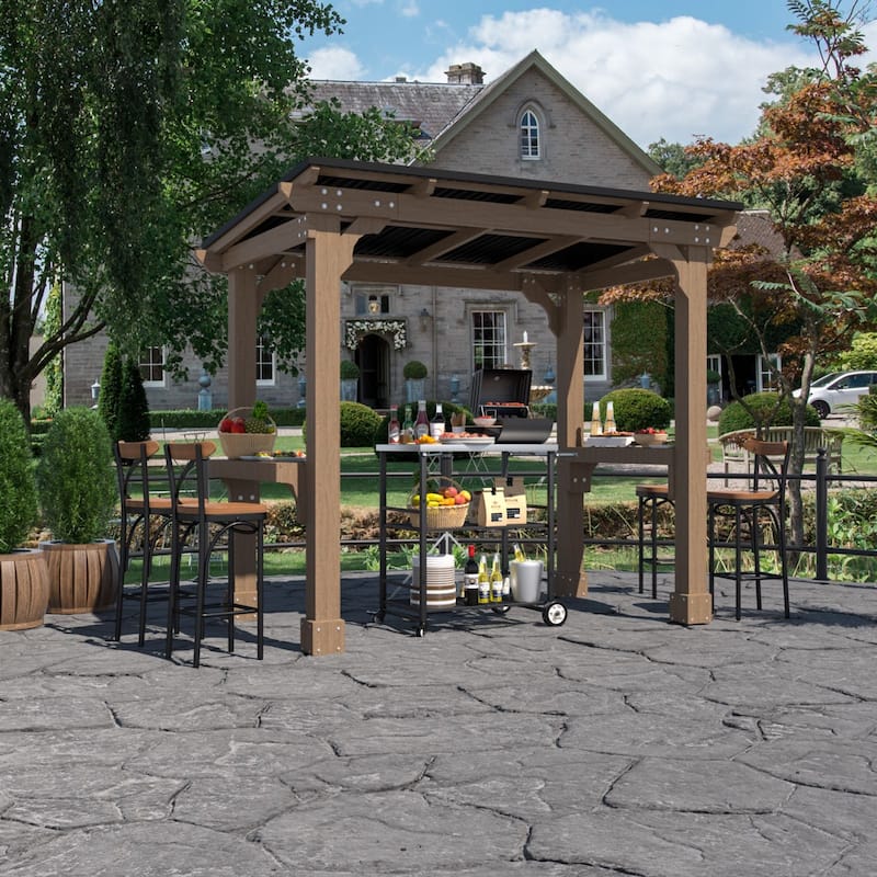 VEIKOUS Wood BBQ Grill Gazebo with Steel Roof for Patio Garden Backyard and Lawn