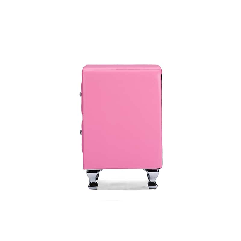 Modern Nightstand with Drawers - Hollywood Regency Style, Metal & Rubberwood, Pink Accent Table