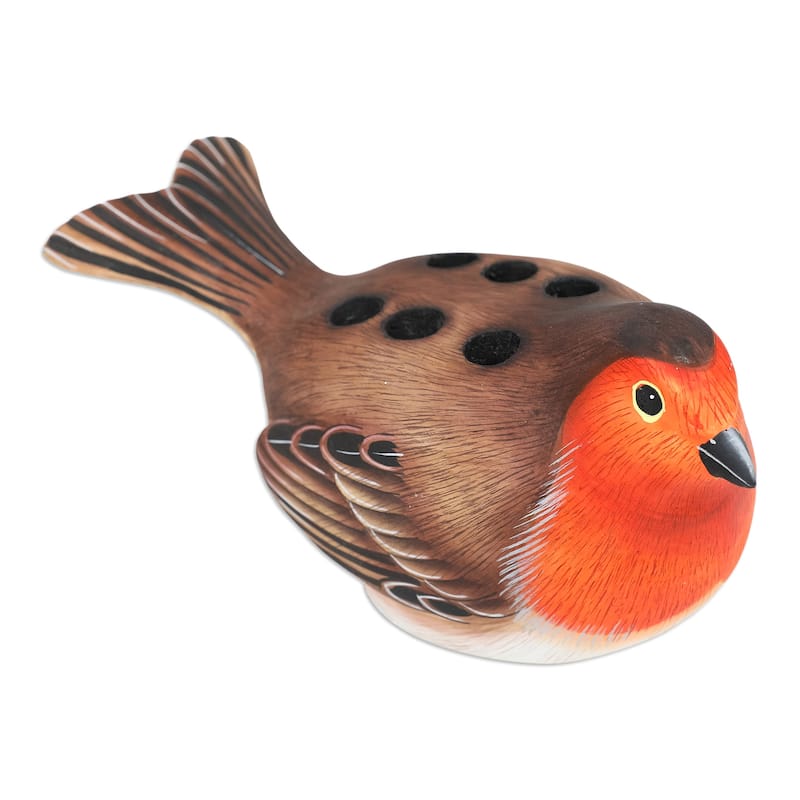 Novica Handmade Nesting Robin Wood Pen Holder