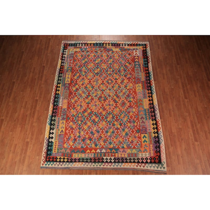 Kilim Oriental Area Rug Flatweave Wool Carpet - 8'2" x 11'4"
