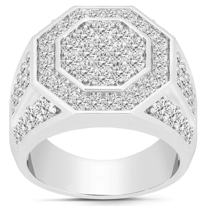 3Ct Men's Diamond Hexagon Cluster Ring White Gold