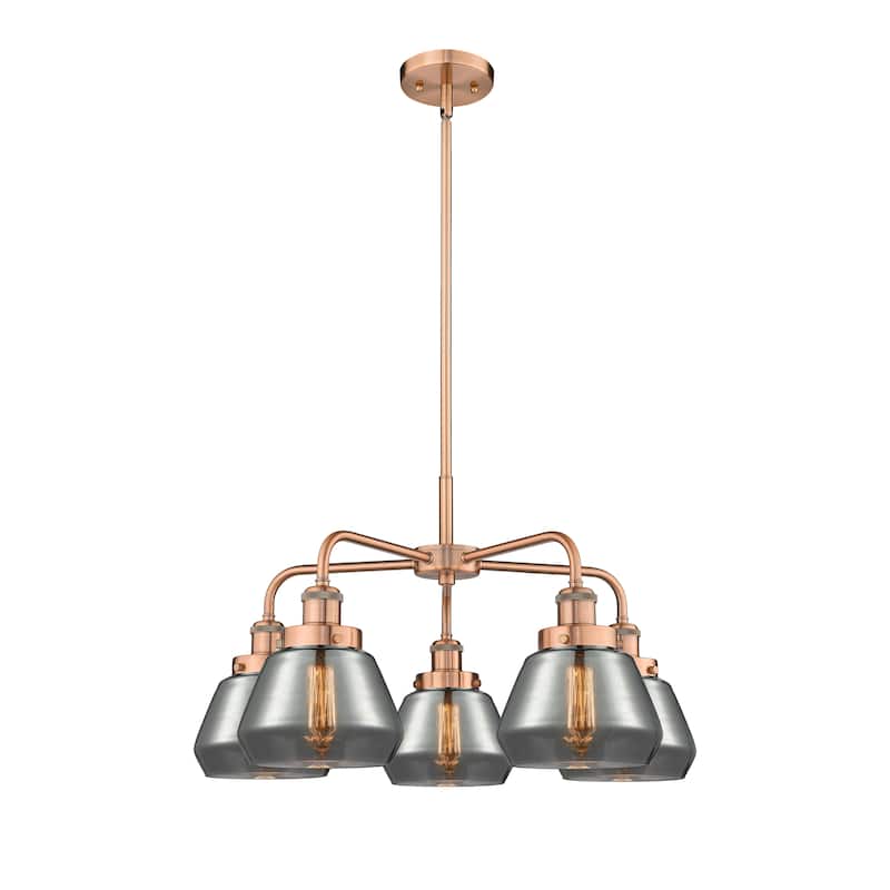 Innovations Lighting Fulton - 5 Light 25" Stem Hung Chandelier - Antique Copper/Light Smoke