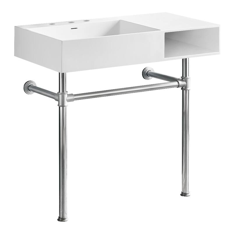 Kingston Brass Aurelius 36" Solid Surface Console Sink with Stainless Steel Legs (8-Inch, 3-Hole) - Matte White/Polished Chrome