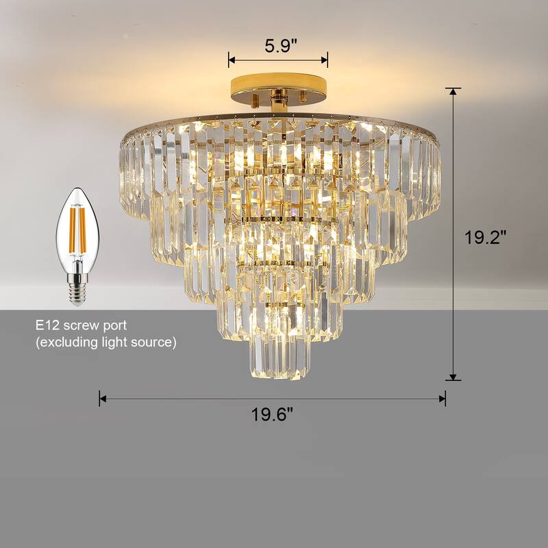 Large 5Tier Round Semi Flush Mount Crystal Chandelier Bed Bath