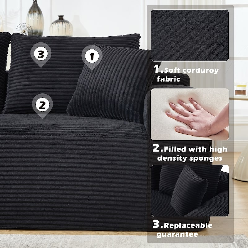 L-Shape 3-Seat Modular Sofa Memory Foam Sectional Couches with Oversized Chaise