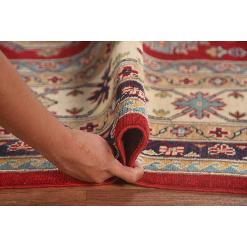 Kazak Oriental Area Rug Hand-Knotted Geometric Red Wool Carpet - 6'6"x 9'10"