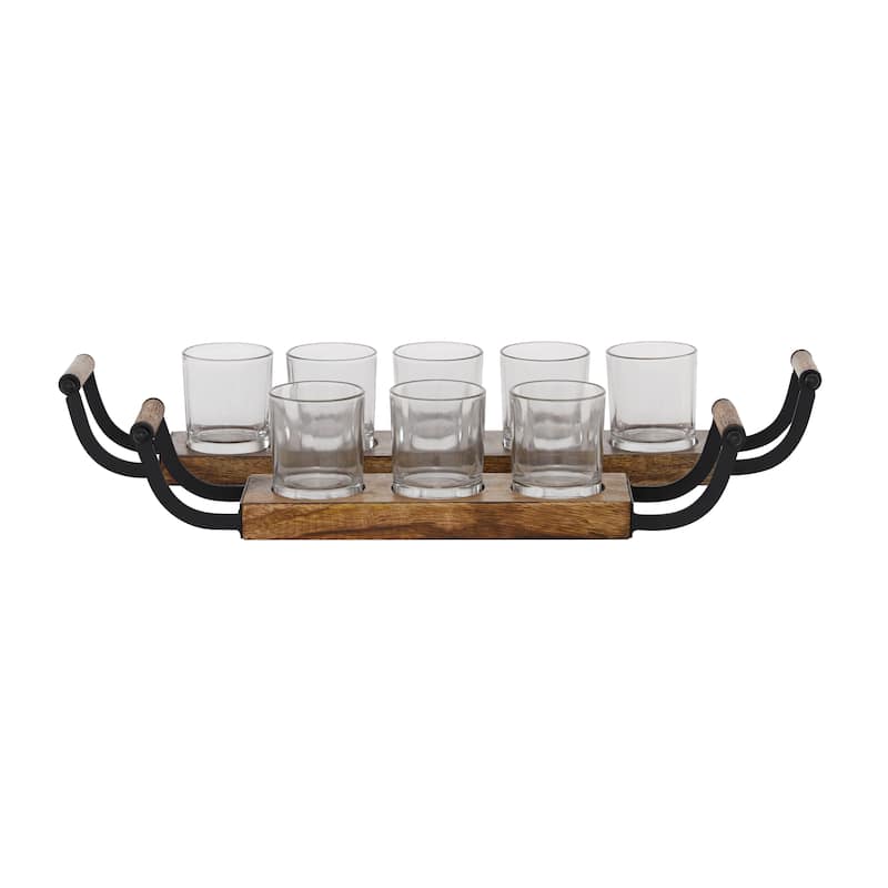 Wood Tealight 8 Glass Sleeve Candelabra - Set of 2 Brown - Roche River Decor - 4"W x 24"L x 4"H