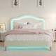 preview thumbnail 1 of 10, Full Size Velvet Upholstered Smart LED Kids Bed Frame with Adjustable Headboard, No Box Spring Needed, Easy Assembly, Beige Beige