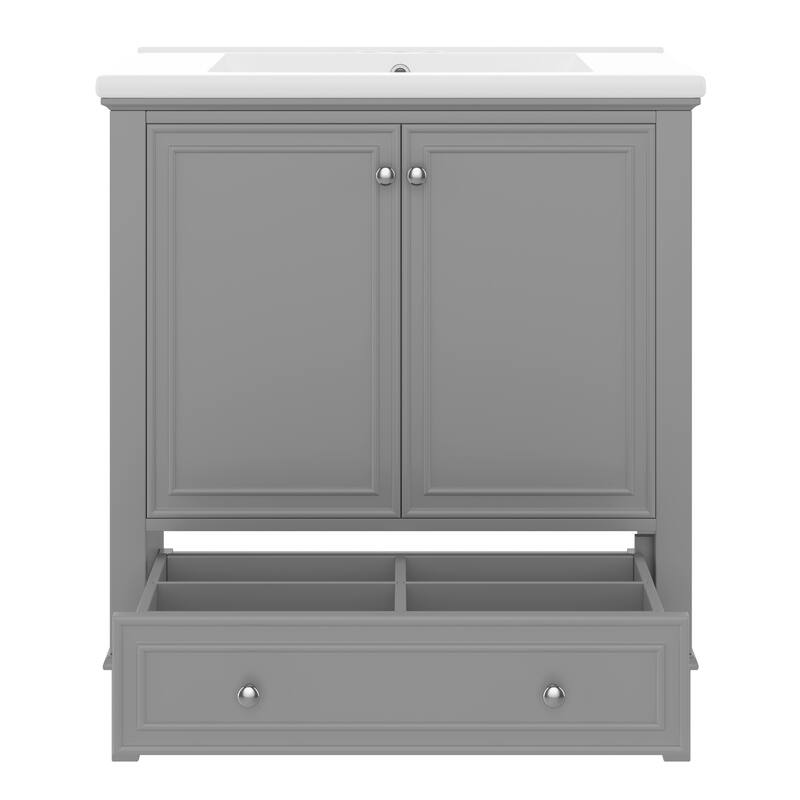 Modern 30" Bathroom Vanity with Ceramic Sink, Storage Cabinet with Door Racks, Detachable Drawer Divider and Adjustable Shelf