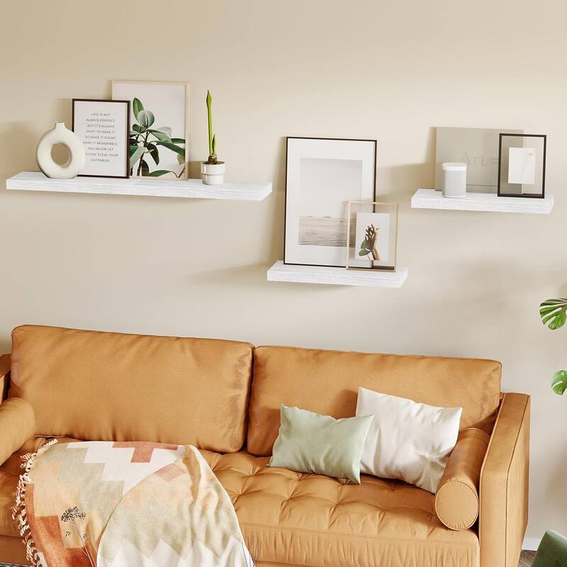 Floating Shelves, Rustic Wood Finish Wall Shelves Set of 4 - 15.8"D x 5.5"W x 1.2"H