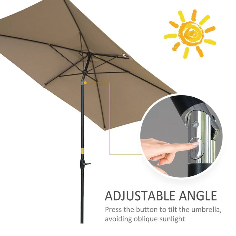 Outsunny 6.6 X 10 ft Rectangular Market Umbrella Patio Outdoor Table Umbrellas with Crank & Push Button Tilt