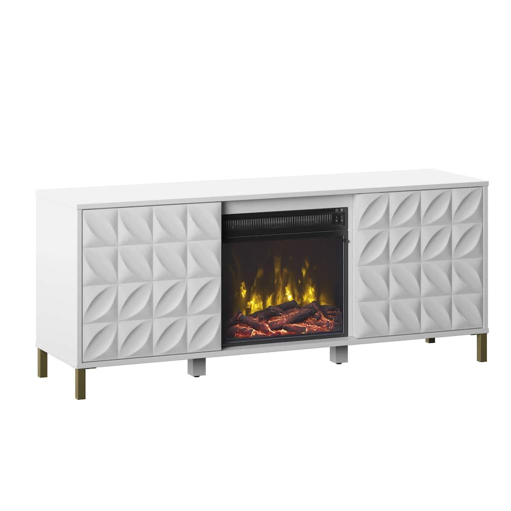 TV Stand for TVs up to 60" with Electric Fireplace and Modern Textured Doors