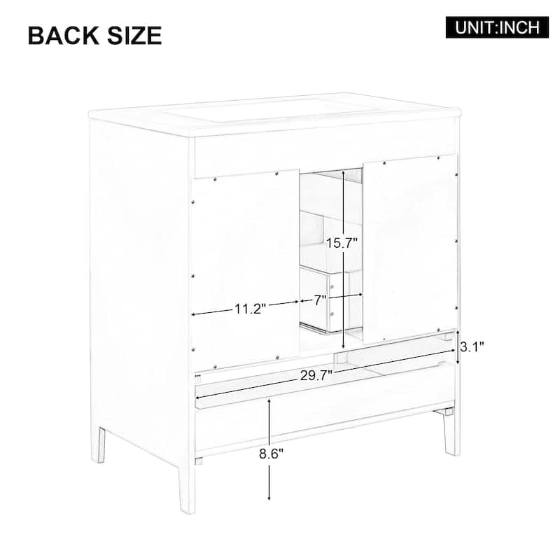 30 Inch Freestanding Bathroom Vanity Set with Ceramic Sink and Doors