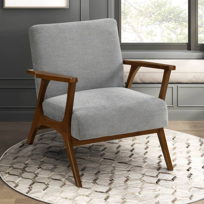 Sutton 27.5" Chenille Accent Chair - Chestnut Finish Solid Wood Frame