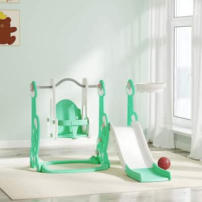 Outdoor Toddler Playset with Slide Swing Climber Platform and Basketball Hoop Activity - 58.1" L x 63" W x 42.1" H