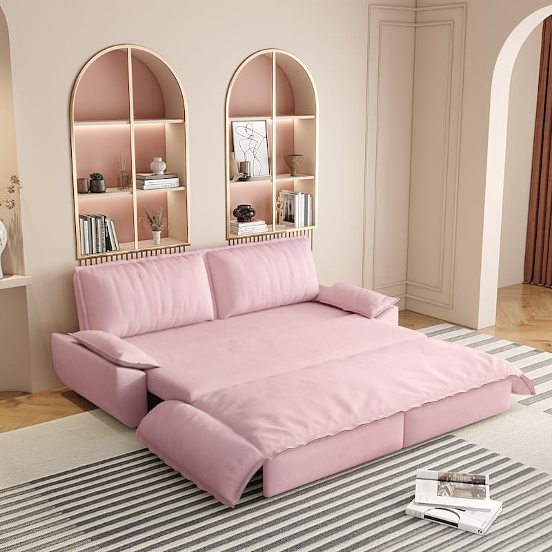 73" Queen Convertible Sleeper Sofa - 3-in-1 Pull Out Sofa Bed, Velvet Upholstery, Space-Saving Loveseat for Small Spaces