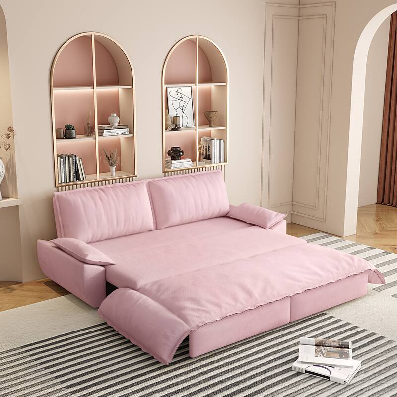 Versatile 3-in-1 Queen Size Velvet Pull-Out Sofa Bed with Chaise Lounge, Durable Steel Frame, Convertible Sleeper Loveseat