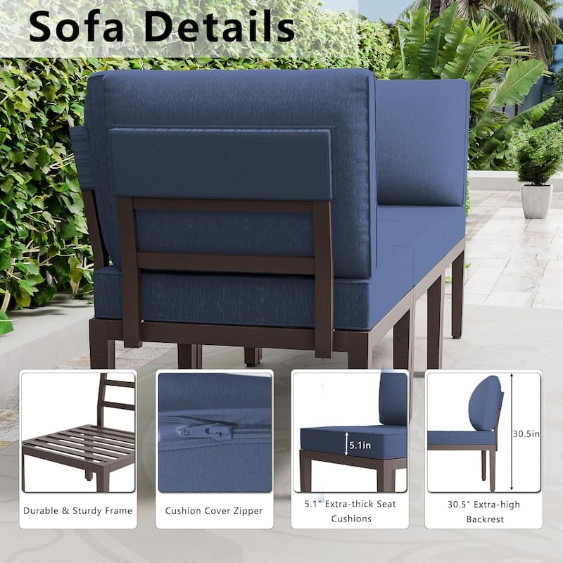 Kullavik 7 Piece Outdoor Furniture Set, Modern Metal Sectional Sofa with Thick Cushions and Coffee Table