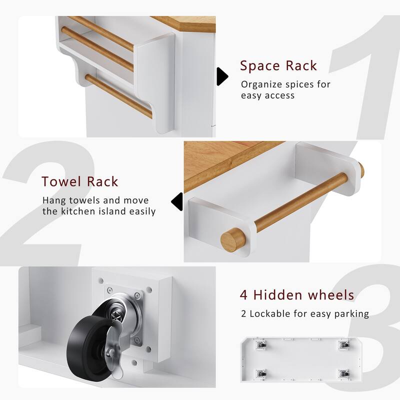 Kitchen Island with Drop Leaf,Features Power Outlet and Ample Storage