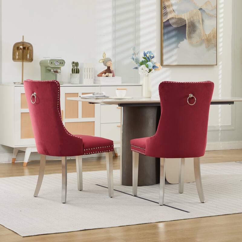 Velvet Dining Chairs Set of 2, Button Tufted Upholstered Dining Chair, Kitchen Chairs with Nailhead Trim & Stainless Steel Legs