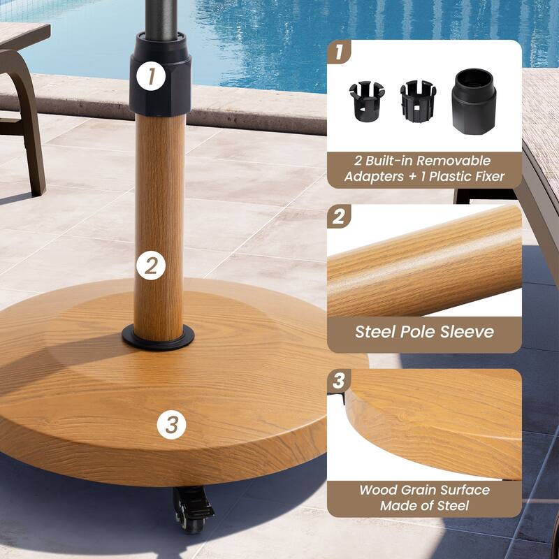 55-lb Patio Market Umbrella Base Stand Cement/Concrete Weights Base Holder w/Wheels - Dia. 18.9" x 18.1" high