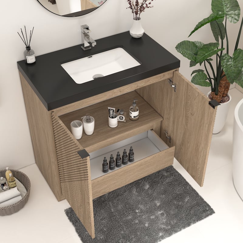 Milano 36" Freestanding Bathroom Vanity with Black Acrylic Sink