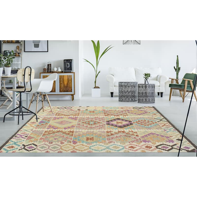 Sun Faded Flatweave Zadie Red/Ivory Rug - 5'1" x 6'6"