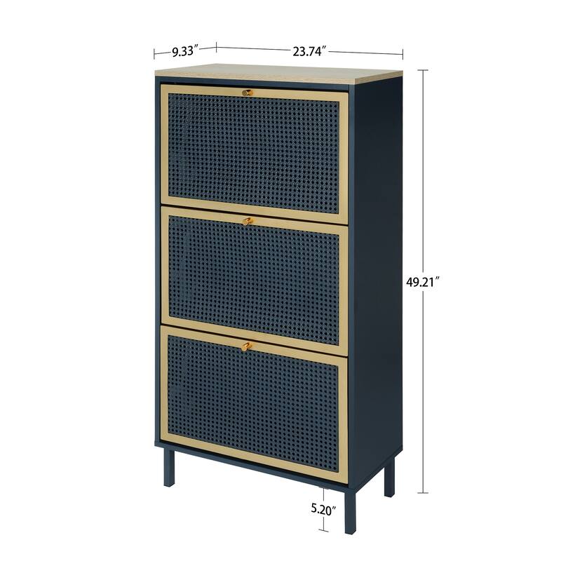 GDFStudio - Honeycomb Metal Rattan Modern Shoe Storage Cabinet with 3 Doors