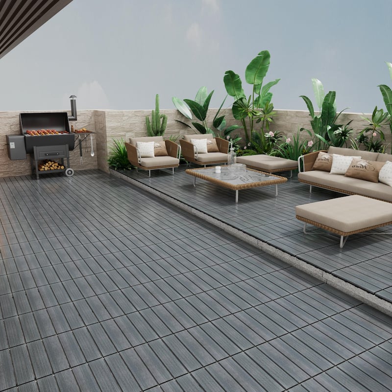 Patio Floor Tiles Pack of 22 WPC Wood-Plastic Composite Patio Deck Tiles DIY Interlocking Decking Tiles, Quick Deck Floor Tile