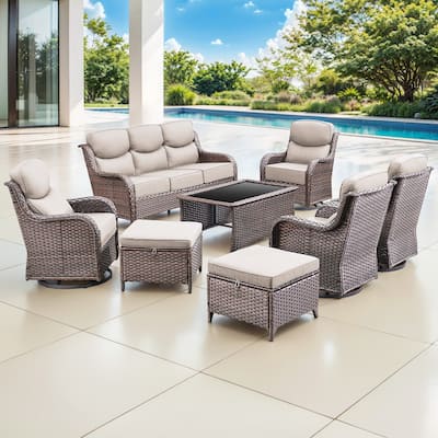Gymojoy 8-Piece Patio Furniture Set with Swivel Glider Chairs, 6-Inch Ultra-Plush Cushions & Water-Resistant Olefin Fabric