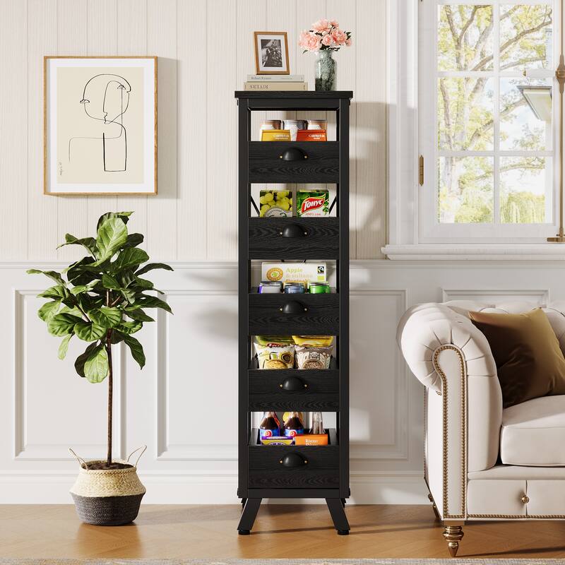 Wood Fruit and Vegetable Storage Rack, 5-Tier Kitchen Pantry Storage Cabinet