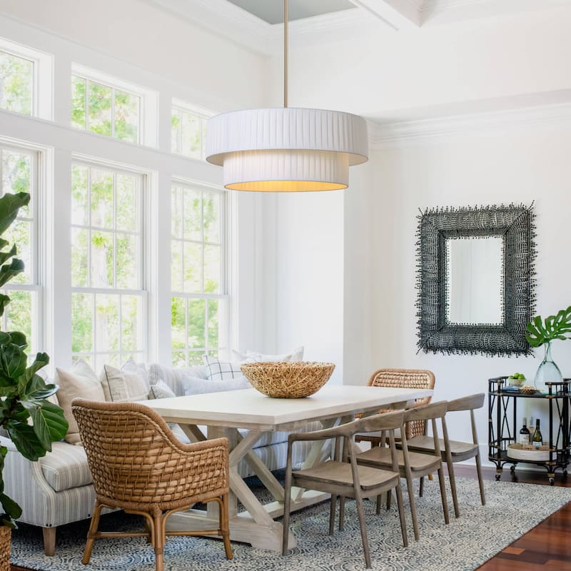 Modern 3-Light Drum Chandelier Fabric Shade Ceiling Hanging Pendant