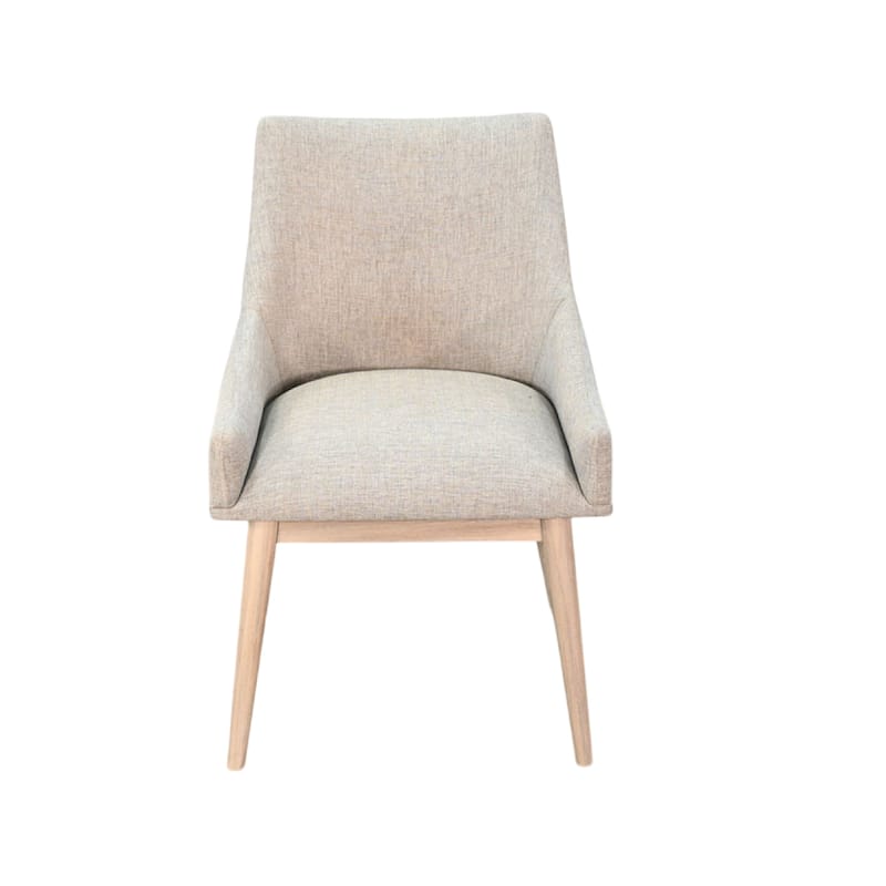 Livvy High Back Dining Chair Set of 2, Light Gray Fabric, Wheat Brown Wood