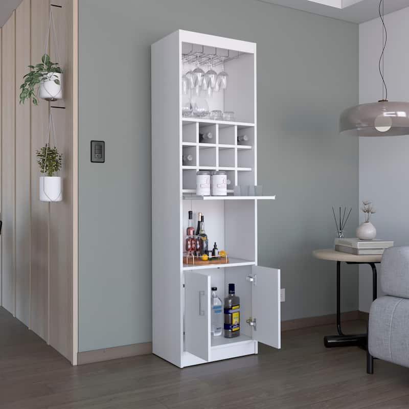 71"Tall Bar Cabinet 5-Tier Modern Bar Cabinet with Glass Holder Stemware Rack,Wine Cabinet,12 Bottle Cubbies,5 Shelves