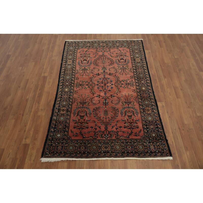 Hand Knotted Oriental 100% Wool Carpet Traditional Floral Oranges & Rust Sarouk Area Rug - 6' 5'' X 4' 1''
