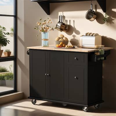 Kitchen Island w/ Drop Leaf,53.9" Width Rolling Kitchen Cart on Wheels