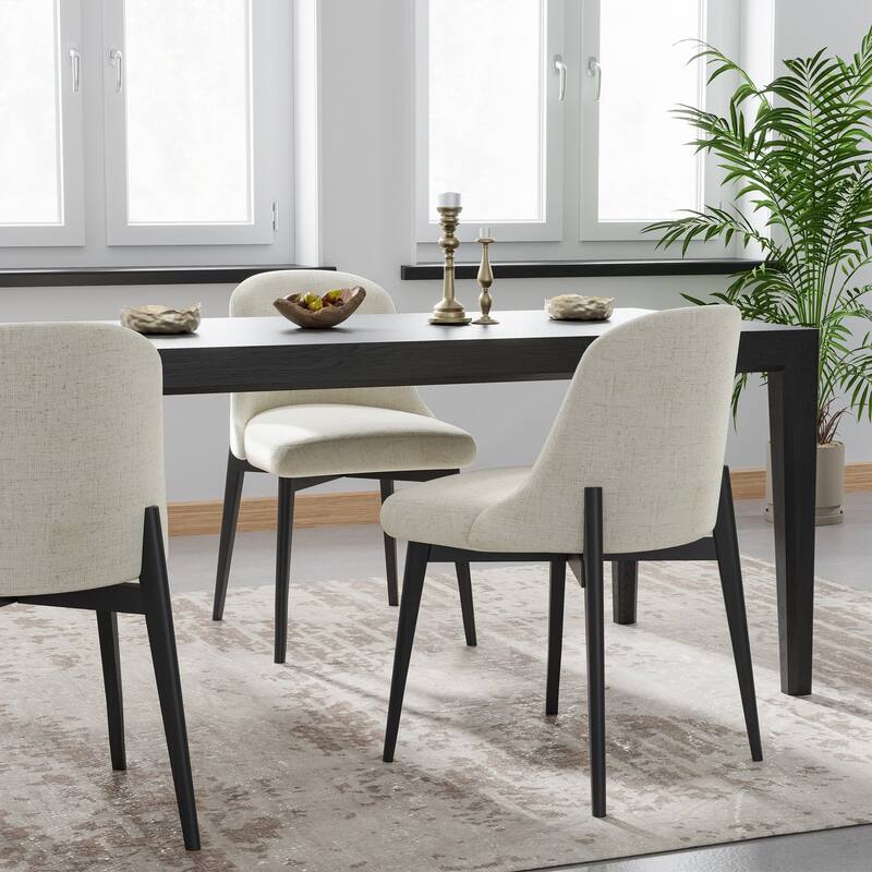 2Pcs Dining Chairs Modern Fabric Upholstered Kitchen Side Chairs with Natural Wood Legs Comfy Armless Side Chair