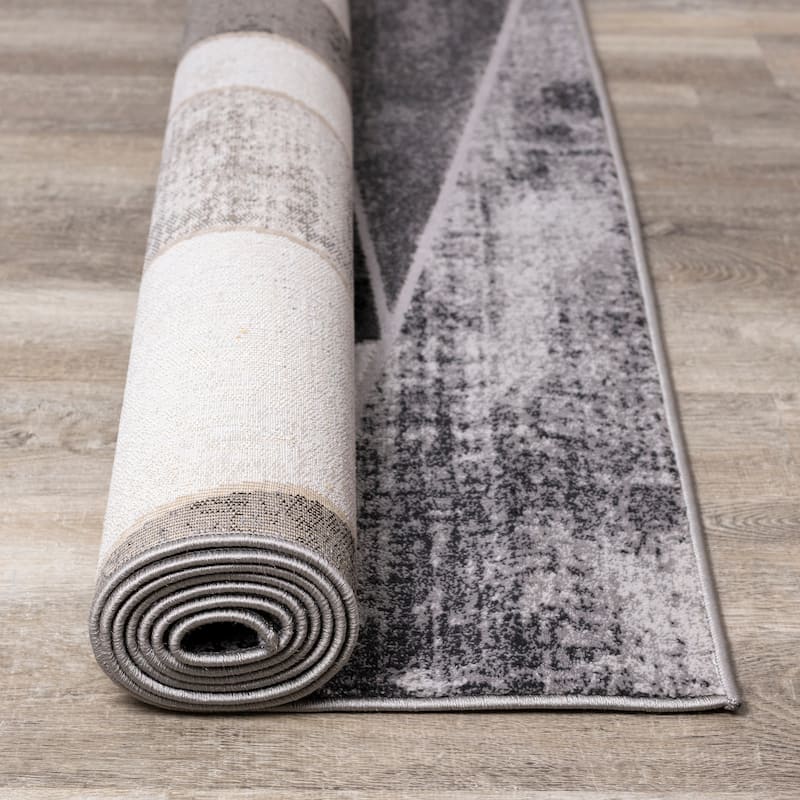 Chase Collection - Grey/Black Distressed Abstract Shapes Rug