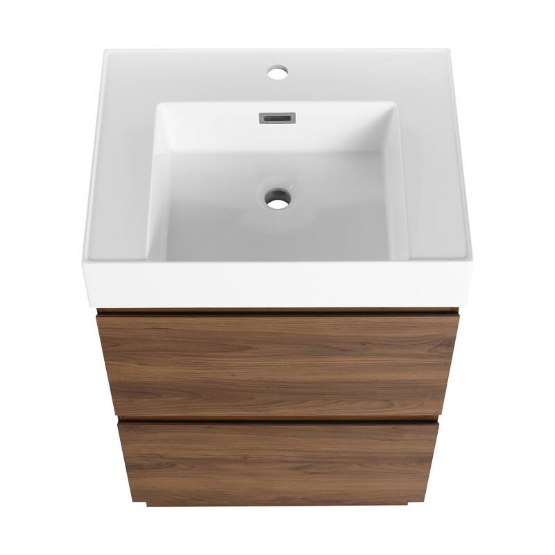 Traditional Style Bathroom Vanity with Pre-Drilled Resin Sink, Multi-Purpose Storage Cabinet, and Easy Assembly