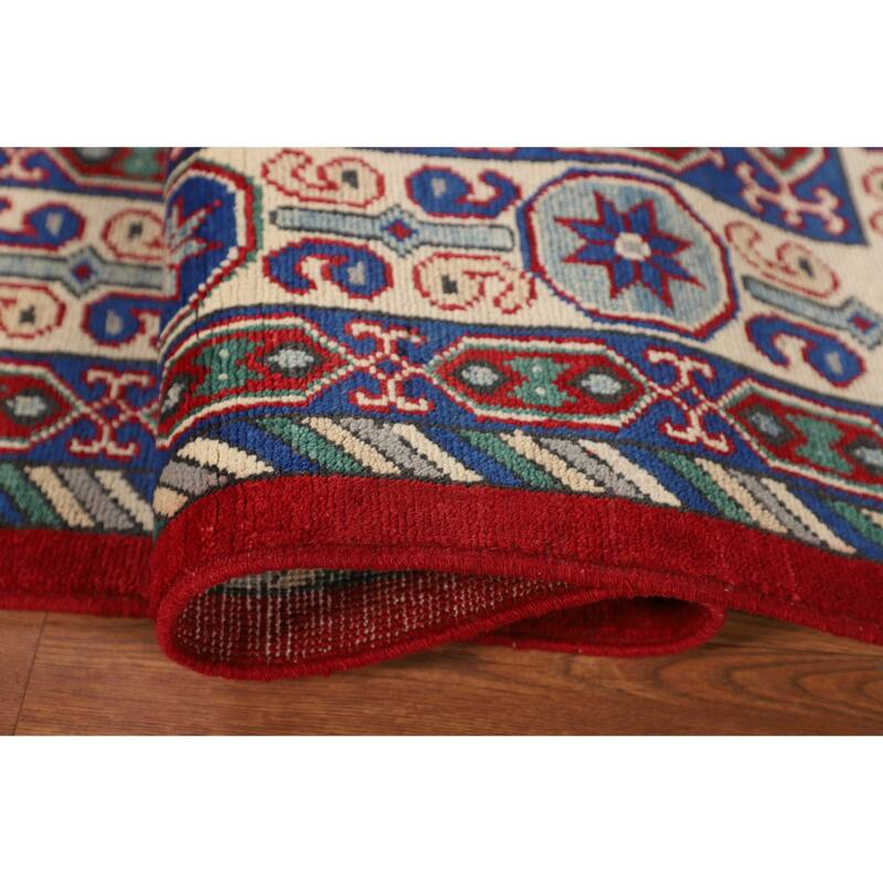 Red Geometric Kazak Oriental Area Rug Handmade Wool Carpet - 6'6" x 9'7"